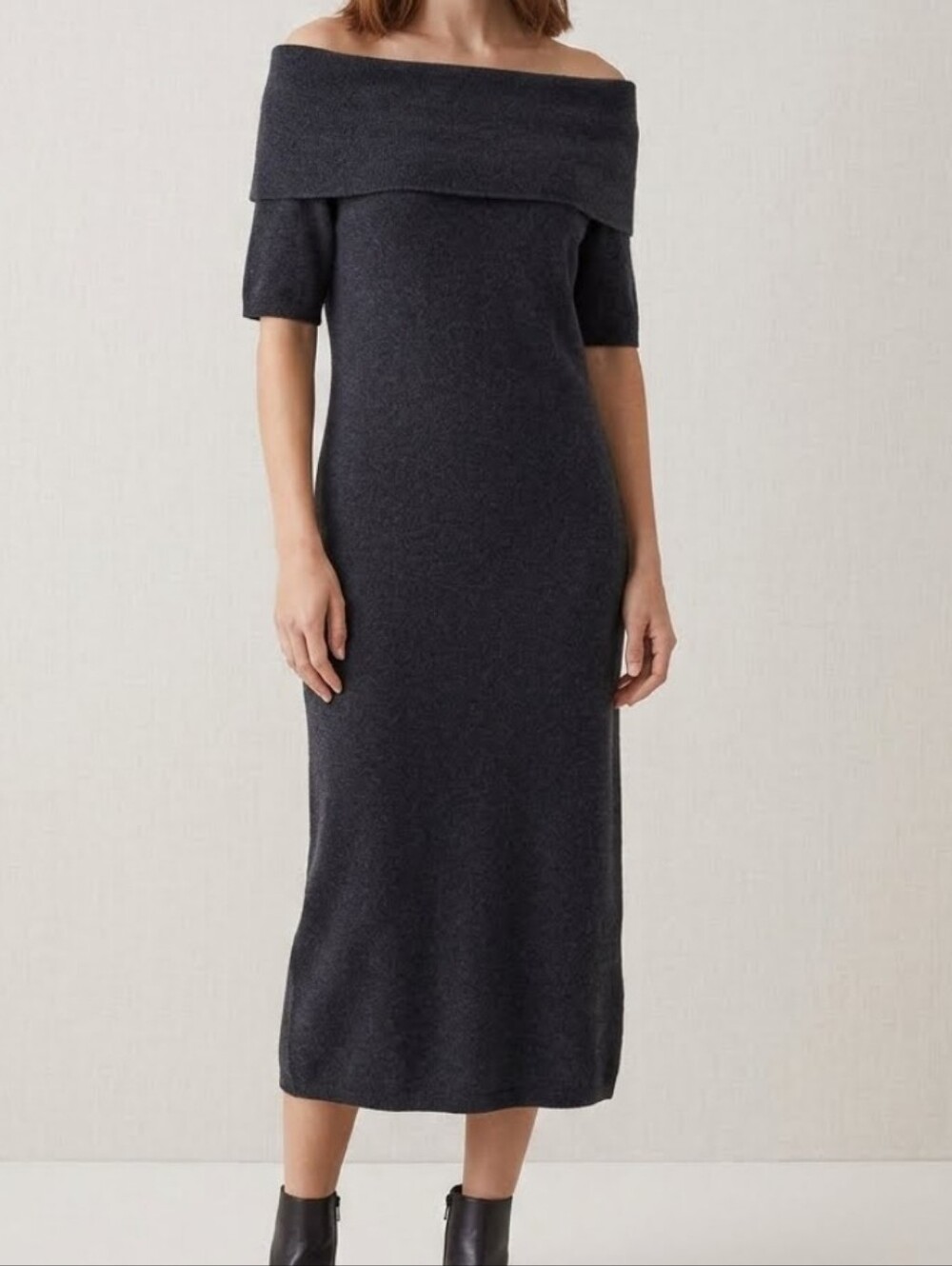 NWT Cupcakes & Cashmere Jason Wool Midi Dress Heather Gray Off the Shoulder Sz L